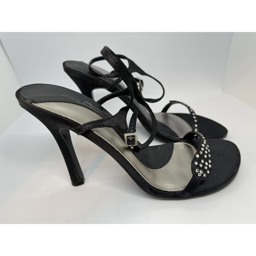 Anne Michelle 4 Inch Black Satin Open Toe High Heel Sandal - Size 10